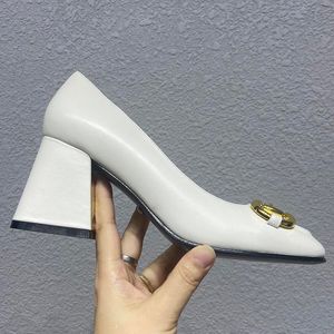 Lente en herfst ontwerper damesschoenen echte zool 7.5 cm hoge hak schoenen bruiloft elegante enkele dame dikke hak hoge kwaliteit damesschoenen 34-42