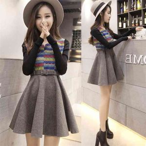 Lente en herfst jurk Koreaanse mode retro leuke dames slanke taille wol tutu gratis 210527