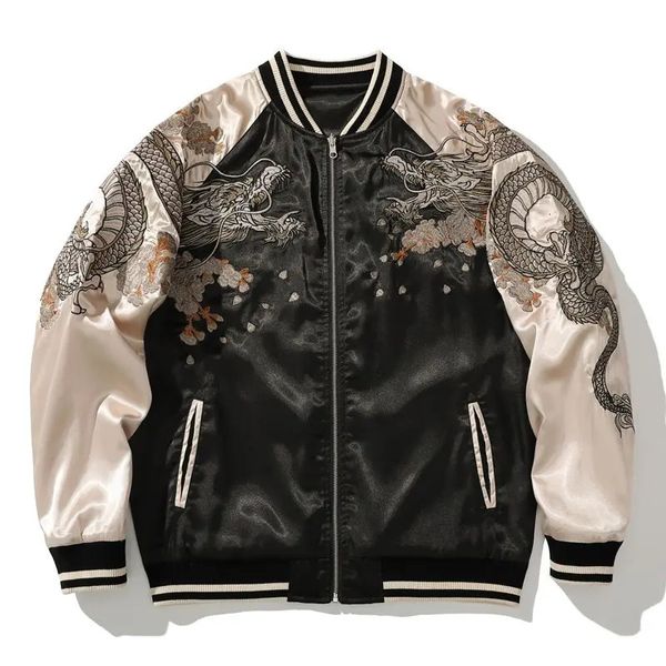 Printemps et automne veste brodée Dragon Animal hommes uniforme de Baseball couleur contrastée décontracté Couple vêtements 240227