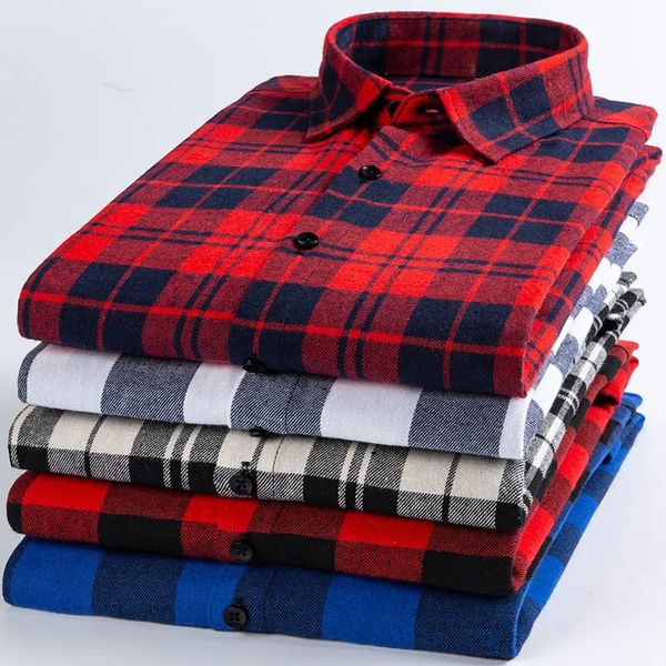 Chemise à manches longues en coton pour hommes, à la mode, à carreaux rouges brossés, pour les affaires et les loisirs, en flanelle, sans fer, mode printemps et automne, 240111