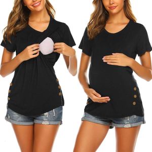 Lente en herfst mode vaste kleur ronde nek borstvoeding opening zwangere dames t-shirt