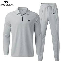 Leer- en herfstmode Solid Wolsey Polo Suit met lange mouwen Polo Suit Men Casual Loose Comfortabele High Quality Sports Twopeece Set 240329