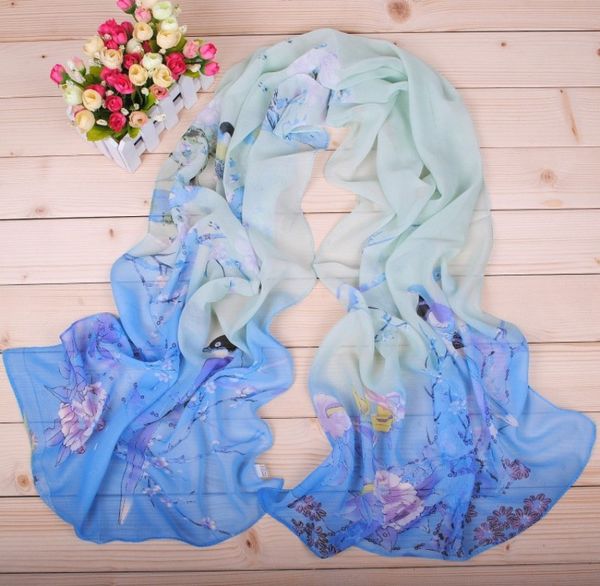 Printemps et automne mode femmes foulards floraux pie primrose femme écharpe en mousseline de soie 11 couleurs 50x160cm châle en gros