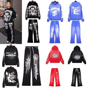 Lente en herfst Hellstar sportpak Designer hoodie broek met lange mouwen Pullover Street hiphop retro alfabetprint High Street gepersonaliseerde Hell star hoodie grijs