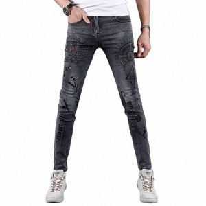 Printemps et automne Hot Drill Jeans de luxe hommes Punk Cowboy nouveau en haute qualité coréen Fi Original Slim Harajuku gris Jeans 04DA #