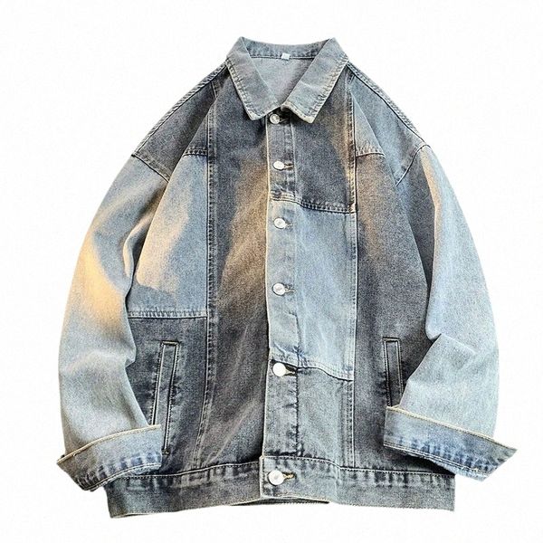 Primavera y otoño Japonés Vintage Denim Jacket Men's Fi Casual Color Blue Denim Coat Y2T Versátil Polo Top Hombres Ropa 12hO #