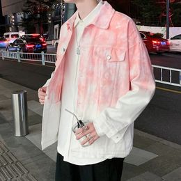 Printemps et automne coréen Y2K tendance de la mode rose cravate teint Denim manteau Harajuku rétro dégradé fermeture éclair Couple veste sweat 240113
