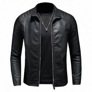 Printemps et automne en cuir vêtements de moto pour hommes veste en cuir mince veste décontractée col montant Slim Fitpuleather veste G3xs #