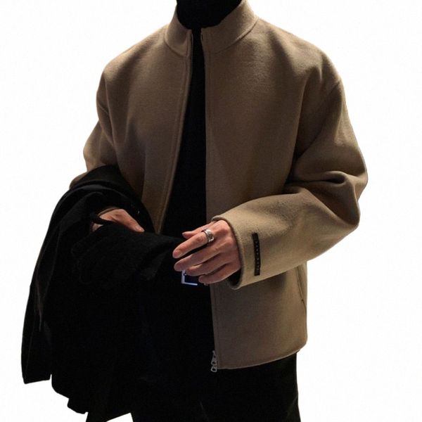Printemps et automne léger cuit vent britannique couleur unie veste courte en laine hommes style coréen col montant veste en laine Q8m8 #