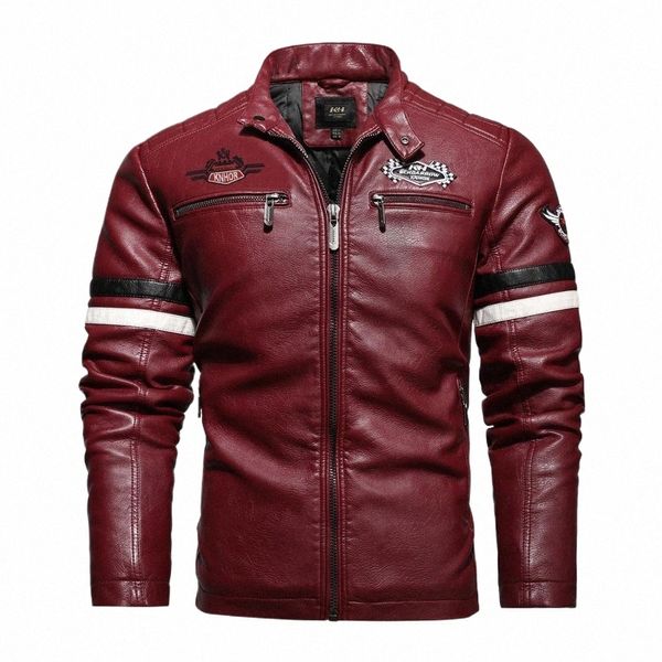 Printemps et automne veste en cuir mâle hommes nouveau pilote de l'armée de l'air veste en cuir de moto Fi mosaïque manteau en cuir rouge s8KR #