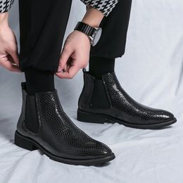 Printemps et automne bottes de travail noires pour hommes en cuir Pu créateur de mode bottes Chelsea bottes de moto montantes chaussures masculines faites à la main 240106
