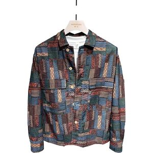 Moda de primavera y otoño para hombres, patrón geométrico, camisa de flores, hombres jóvenes, guapo, suelto, casual, chaqueta, Hawaii, floral, estampado de letras, camisas de playa, conjuntos de hombres.