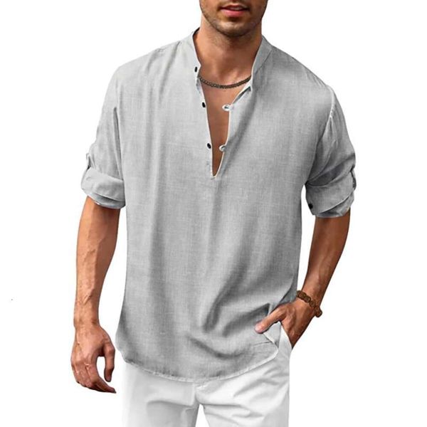 Camiseta a la moda de primavera y otoño para hombre, nueva camisa de algodón y cáñamo, camiseta Hippie de playa holgada e informal, camiseta de manga larga