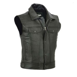 Lente en herfst herenmode vest met uitstekende ritssluiting, motorfiets casual leren vest voor heren