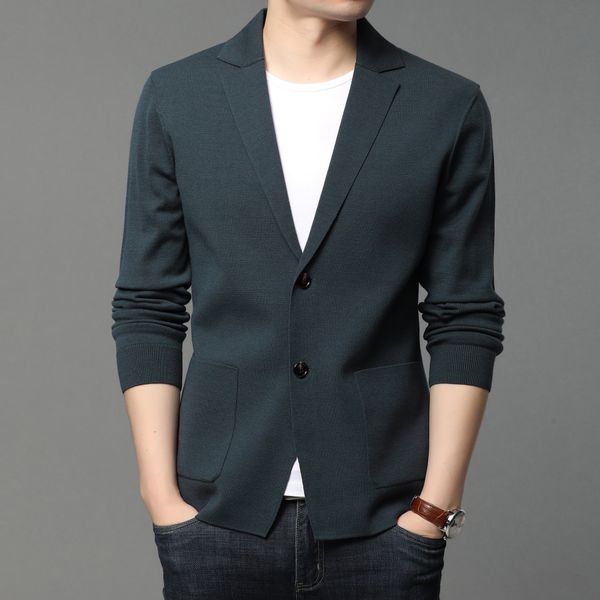 Manteau tricoté pour hommes, édition coréenne, petit costume, Cardigan de couleur unie, beau pull d'extérieur pour hommes, printemps et automne