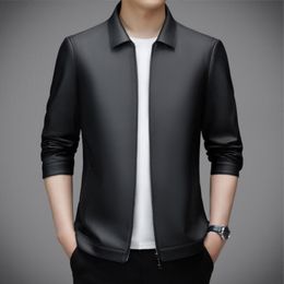 Frühling und Herbst Herren New Wear High-End-Lederjacke, Business Casual Schaffell Umlegekragen Jacke im koreanischen Stil für Herren