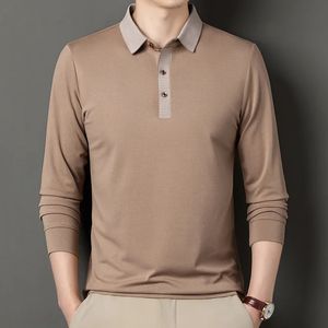 Printemps et automne hommes pull revers bouton contraste à manches longues t-shirt polo bas mode angleterre style décontracté formel hauts 231227