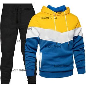 Conjunto deportivo para hombres de primavera y otoño 2023 Nuevo bloque de color con capucha y pantalones con capucha Conjuntos de dos piezassizem3xl Rskvk