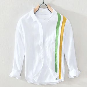 Lente en herfst heren vierkante hals los gesplitst katoen en hennep kunst vrijetijdsmode elegant woon-werkverkeer shirt met lange mouwen 240201