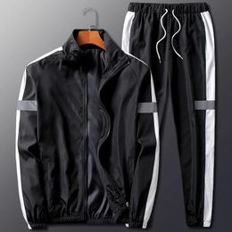 Leer- en herfstherenspoor en veld Casual pak Heren Jogger Hooded Sweatshirt Jacket Pants 2-delige hiphop lopen Sportswear set 240510