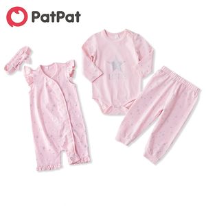 Printemps et automne mosaïque 2 pièces petites étoiles scintillantes imprimer bébé filles body barboteuse ensemble vêtements 210528