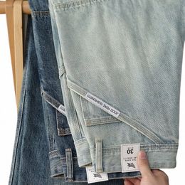 Primavera y otoño Nuevo American Retro Heavyweight Denim Cargo Carpenter Jeans Hombres 96% Cott Wed Pantalones rectos ocasionales sueltos 21AZ #