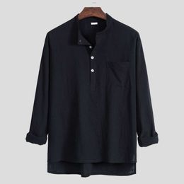 Printemps et automne Nouveau bouton de style chinois Tang Robe Linge debout couche à manches longues Shirt en lin en lin en lin pour hommes