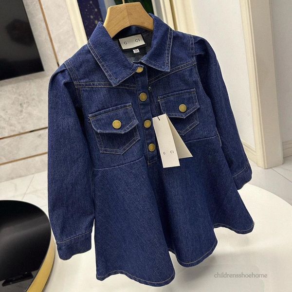 Primavera y otoño Nuevo vestido clásico para niñas, solapa, falda de mezclilla universitaria, viento, manga corta, camisa polo plisada, falda, ropa de diseñador informal para niños, ropa para niños