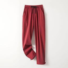 Pantalon décontracté du printemps et de l'automne Nouveau coton et lin Pantalon décontracté pour hommes chinois pantalon masculin jeune et de couleur unie de grande taille de couleur décontractée de grande taille