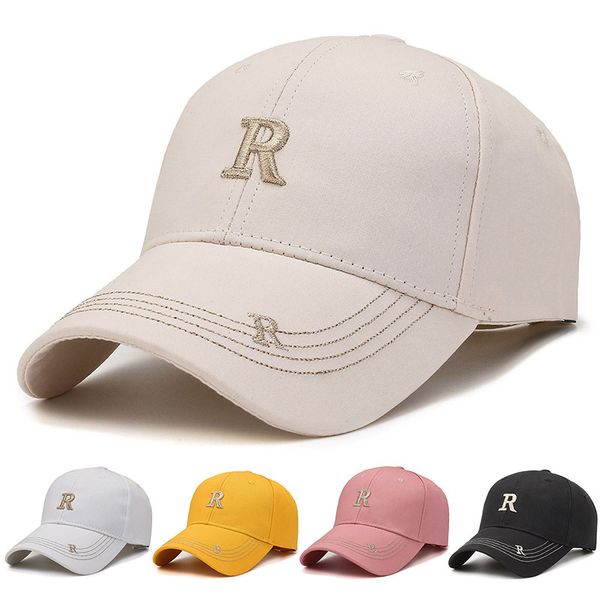 Printemps et automne nouveau design chapeau de baseball coréen simplifié R standard chapeau de langue de canard chapeau de baseball pour hommes sports de plein air chapeau de protection solaire lettre de mode blanc cassé R