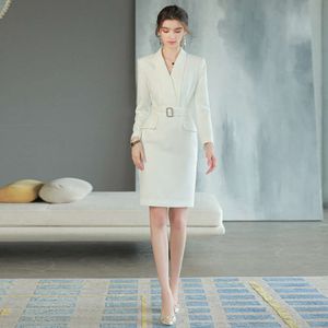 Primavera y otoño nuevo lujo de manga larga blanco con cordones moda estilo diosa traje profesional vestido Formal