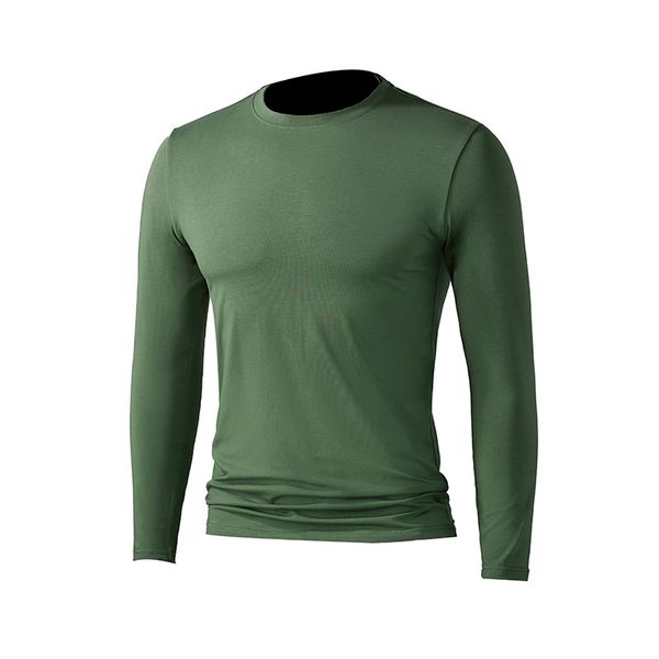 Printemps et automne nouveau Modal à manches longues hommes multicolore affaires bas chemise couleur unie T-shirt décontracté coupe ajustée col rond