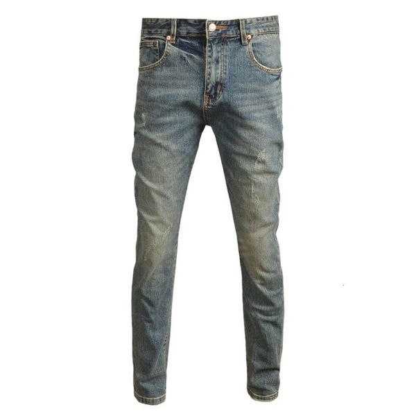 Printemps et automne rétro jean marque tendance pour hommes coupe ajustée petits pieds élastique tendance édition coréenne nostalgique haut de gamme décontracté pantalons pour hommes toujours