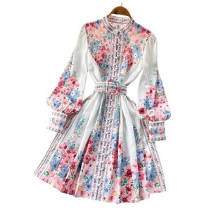 Robe de style national rétro, col montant, simple boutonnage, imprimé, manches lanternes, taille S M L XL 2XL, printemps et automne