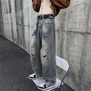 Saison printemps et automne High Street Broken Hole Washed Old rock revival Jeans Men's Ins Brand Hip Hop Loose Straight Leg Pants Fashion