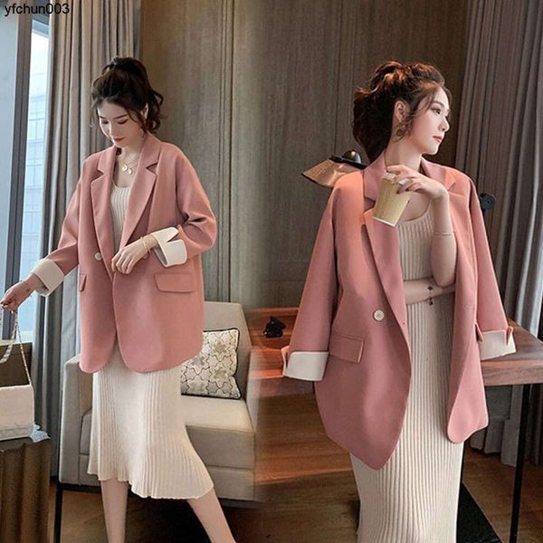 Temporada de primavera y otoño nueva edición coreana Internet rojo rosa pequeño traje abrigo mujer doble botonadura suelta Casual