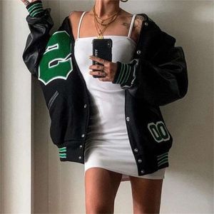 Printemps et automne Vibe Style Baseball uniforme Bomber veste pour femmes mode rétro vêtements Streetwear surdimensionné manteau 210928