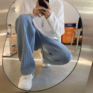 Lente en herfst gewassen jeans heren drapering wafel geruit rechte buis Amerikaanse Pi Shuai Instagram losse wijde pijpen vloer slepen broek merk
