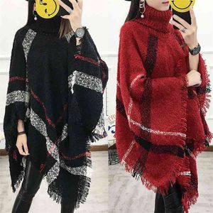 Lente en herfst winter Koreaanse versie van de retro hoge kraag rooster kwast mantel trui dames lange sjaal jas 210427