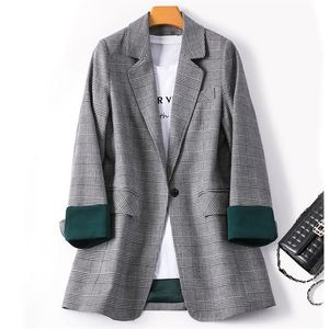 Printemps et automne femmes blazers manteau à carreaux nouveau tempérament de mode lâche veste de costume décontractée dame 201023