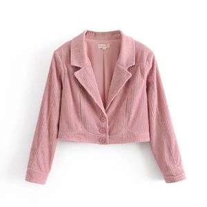 Printemps et automne mode féminine coupe ajustée en velours côtelé à la mode épaulette courte à manches longues Blazer 210521