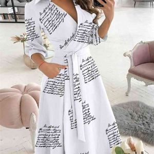 Lente en zomer mode plus size ruched jurk lange mouwen V-hals print tas hip dameskleding voor vrouwen 210623