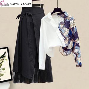 Costume de mode printemps et été pour femmes, Version coréenne, chemise Patchwork de style occidental, jupe amincissante, deux pièces, 240313
