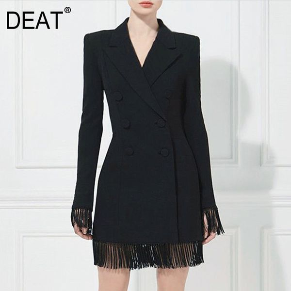 Primavera y verano moda mujer ropa manga larga cintura alta doble botonadura negro borlas blazer WP952101L 210421