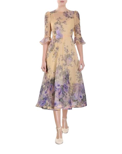 Robe deux pièces en organza imprimée de fleurs violettes, style vacances, printemps et été, M L XL 2XL