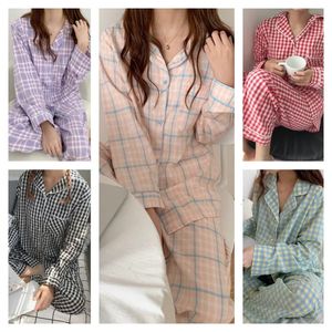 Lente en zomer Koreaanse vlakte lange mouwen cartoon schattig comfortabel casual simple zachte modieuze elastische huizen dames pyjama's 240511