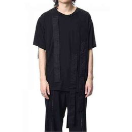 Lente en zomer heren t-shirt met korte mouwen zwart splitsing losse sling top grote trendy man l220704