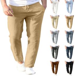 Pantalones de lino de algodón de primavera y verano pantalones macho Autumn Autumn Breathable Color sólido Fitness Streetwear S3XL 240411