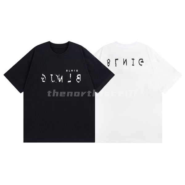 T-shirt homme printemps et été miroir lettre inversée imprimé manches courtes col rond T-shirt ample haut respirant noir blanc