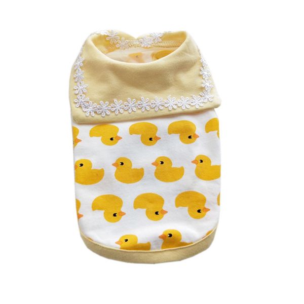 Printemps et été Vêtements pour chiens Coton Jaune Canard Chiens T-shirt Gilet à revers Doux Vêtements pour animaux de compagnie confortables Yorkshire Teddy Caniche Vêtements Fold XS A105